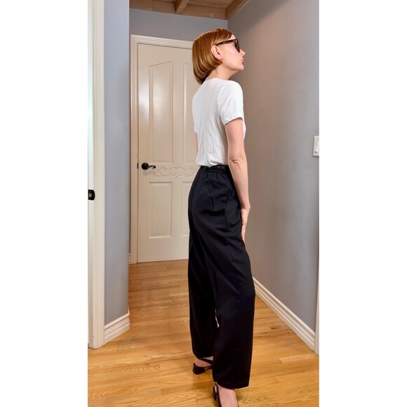 Vintage Briggs Black Double Pleated Tapered Belted Trousers Dress Pants Size 8 - Picture 3 of 10
